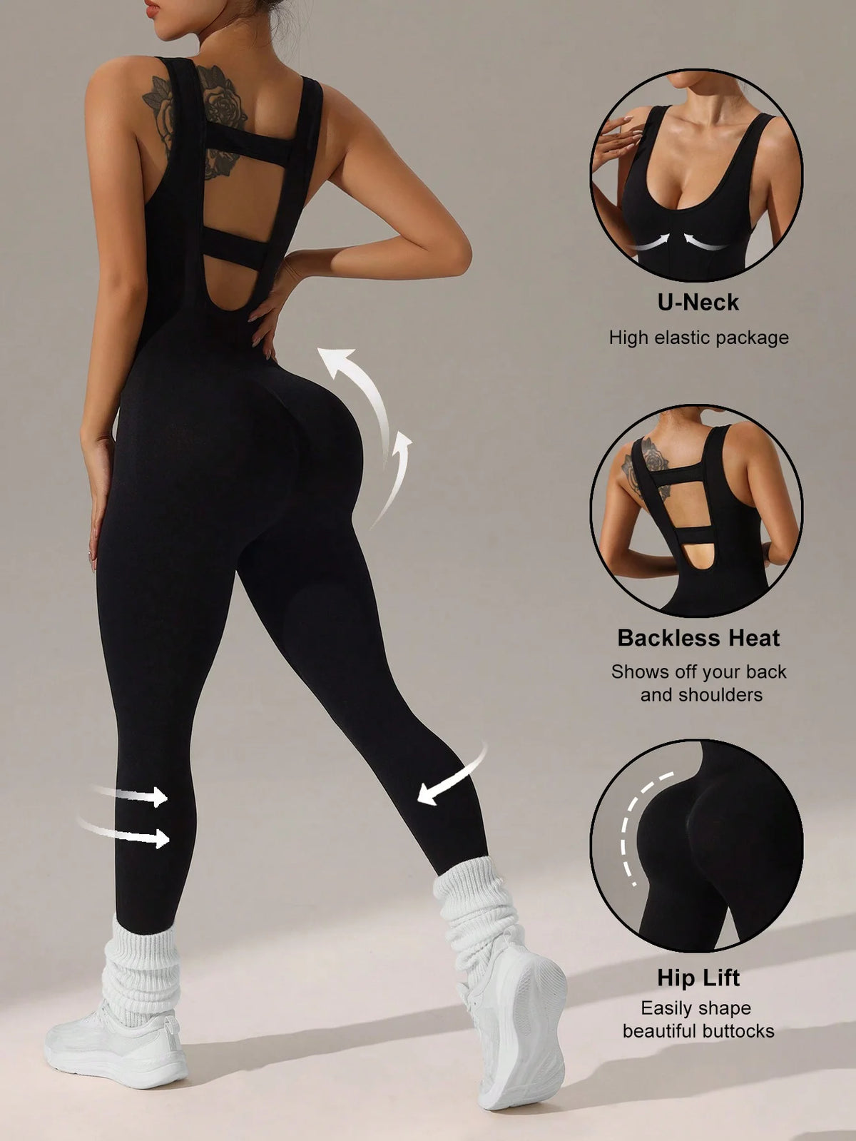 Iris Hollow-Back Jumpsuit - Full-Length Nylon Yoga Bodysuit