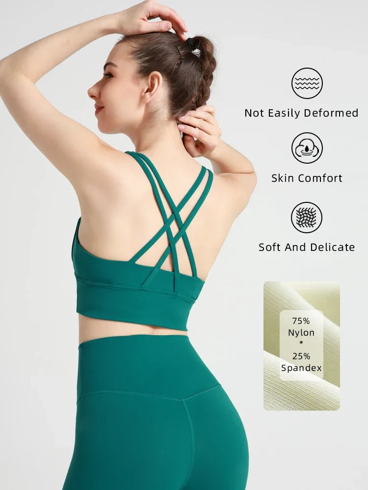 Vera Cross-Back Crop Bra - Nylon Spandex Longline Sports Bra for Women