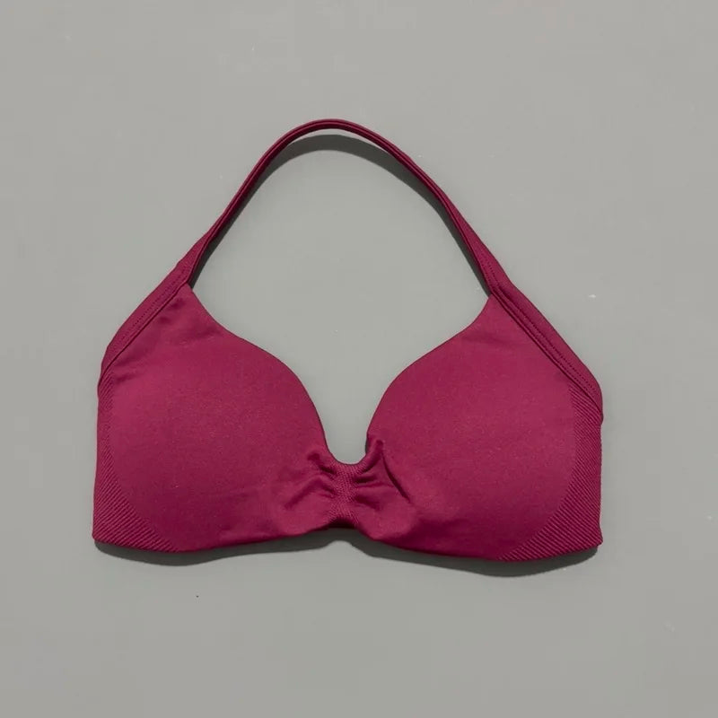 Nadia Strappy Halter Bra - Seamless Nylon Sports Bra for Women