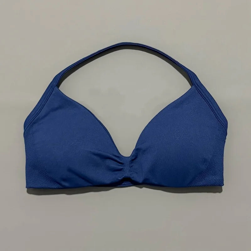 Nadia Strappy Halter Bra - Seamless Nylon Sports Bra for Women