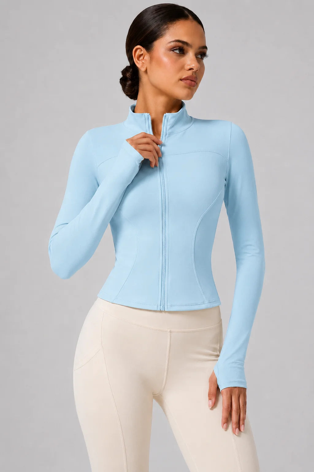 Harper Full-Zip Thumbhole Jacket - Slim-Fit Stretch Yoga Jacket
