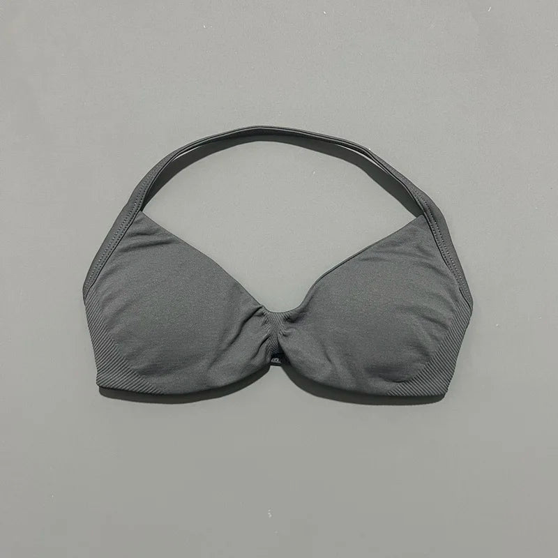 Nadia Strappy Halter Bra - Seamless Nylon Sports Bra for Women