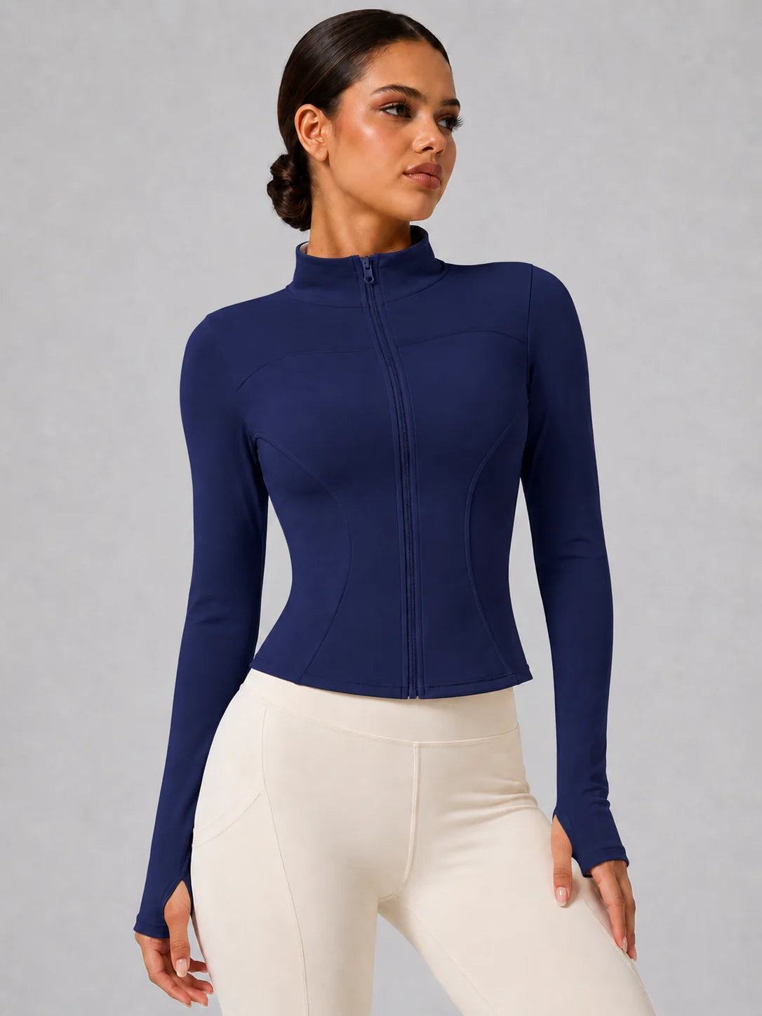 Harper Full-Zip Thumbhole Jacket - Slim-Fit Stretch Yoga Jacket
