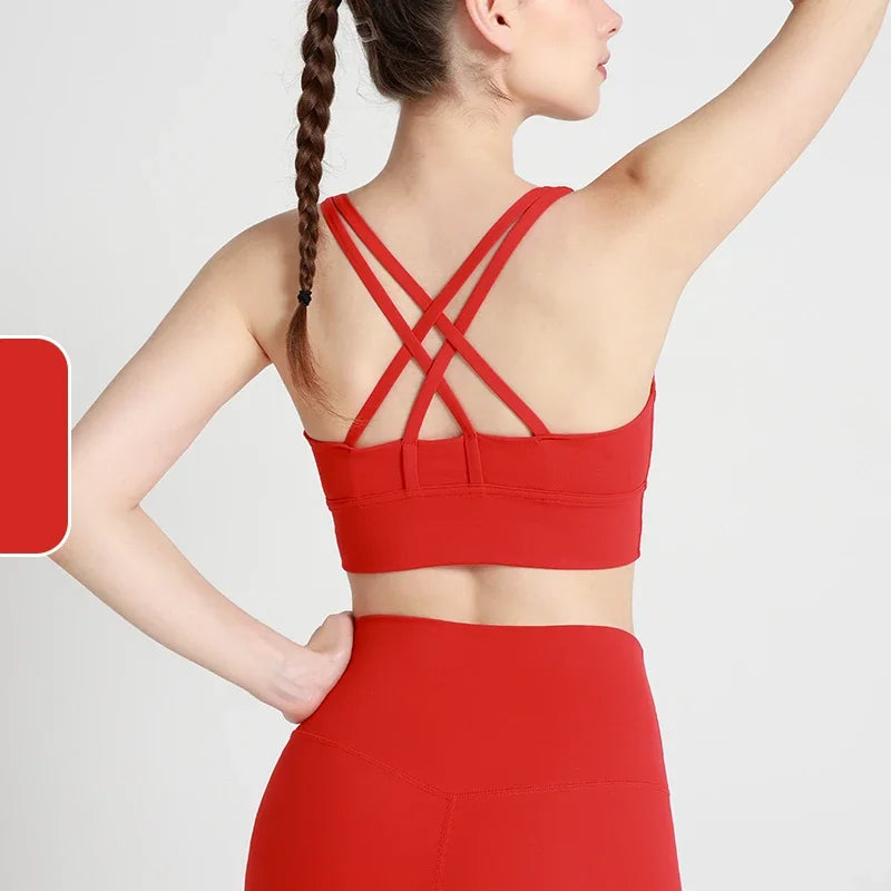 Vera Cross-Back Crop Bra - Nylon Spandex Longline Sports Bra for Women