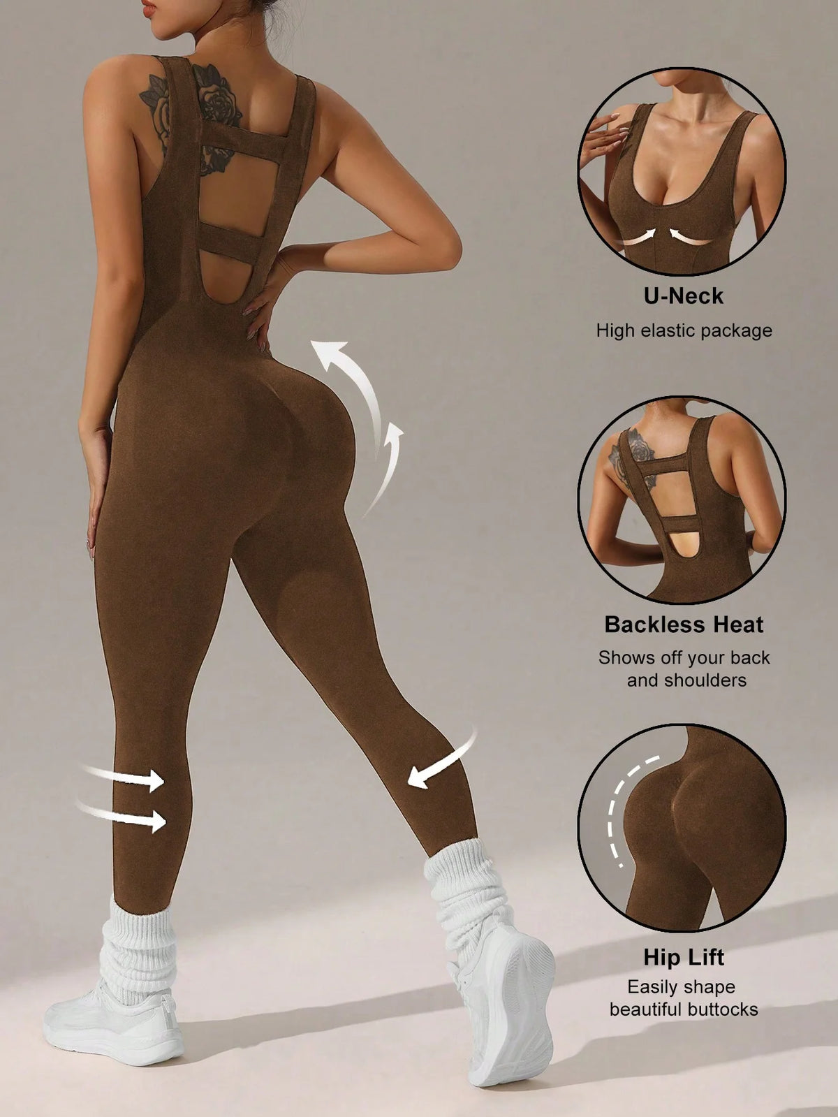 Iris Hollow-Back Jumpsuit - Full-Length Nylon Yoga Bodysuit