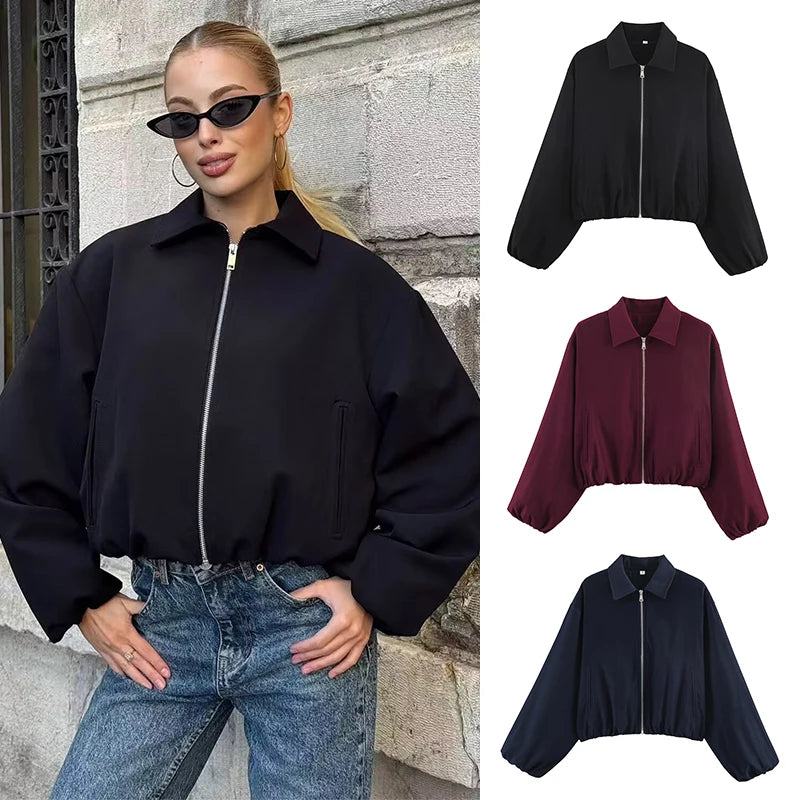 Urban Puff Jacket - Cropped Zip-Up Bomber Puffer Jacket