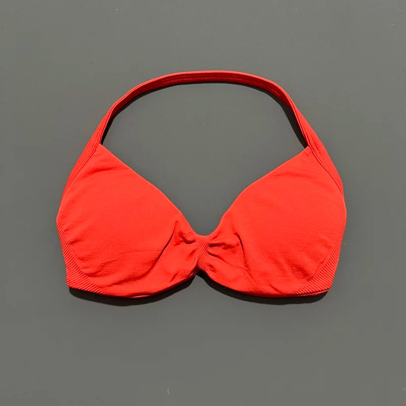 Nadia Strappy Halter Bra - Seamless Nylon Sports Bra for Women