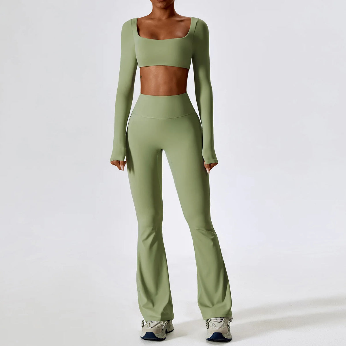 Laurel Seamless Long-Sleeve Set - Crop Top & Flare Leggings