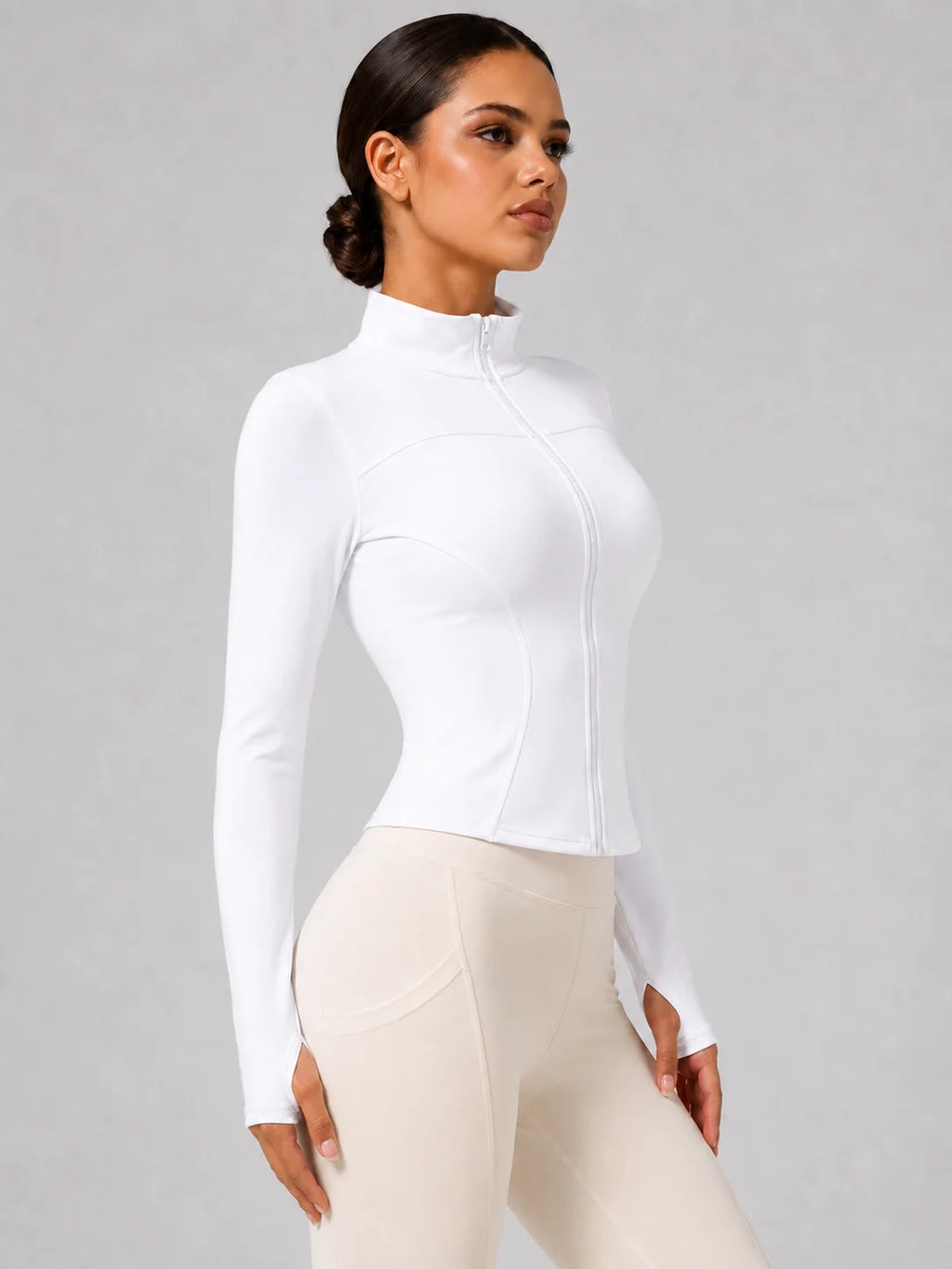 Harper Full-Zip Thumbhole Jacket - Slim-Fit Stretch Yoga Jacket