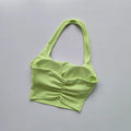 Aurelie Pleated Halter Bra - Open-Back Padded Nylon Sports Bra