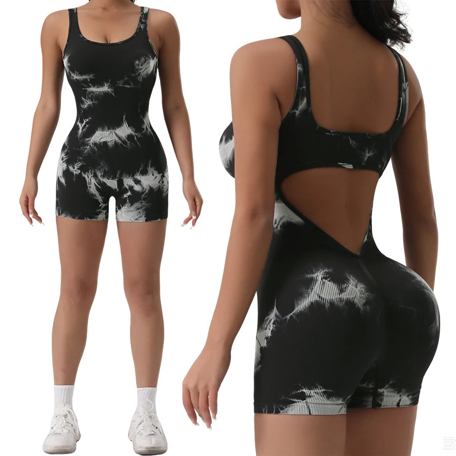 Dahlia Ribbed U-Neck Jumpsuit - Backless Sleeveless Yoga Bodysuit