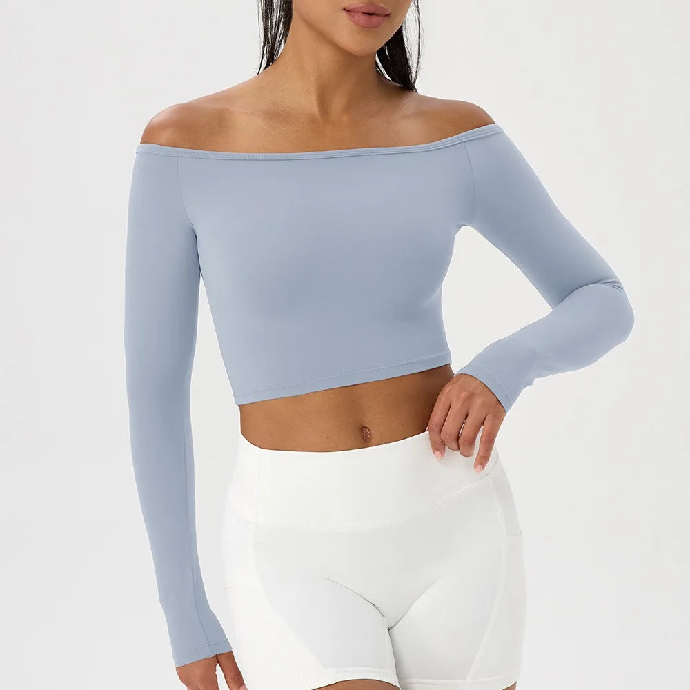 Sable Off-Shoulder Long-Sleeve Top - Nylon Quick-Dry Gym Top