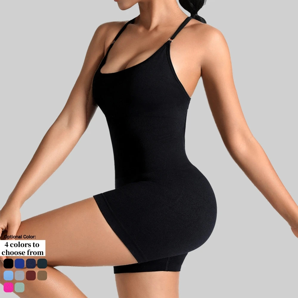Juno Everyday Gym Romper - Nylon One-Piece Workout Bodysuit with Shorts