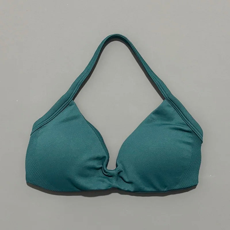 Nadia Strappy Halter Bra - Seamless Nylon Sports Bra for Women