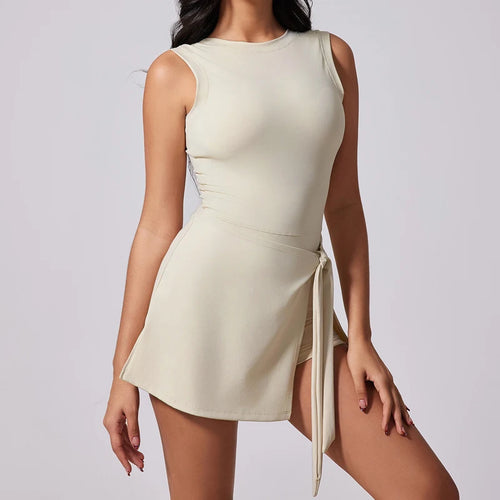 Clara Tennis Dress - Sleeveless Boat-Neck Dress with Built-In Shorts
