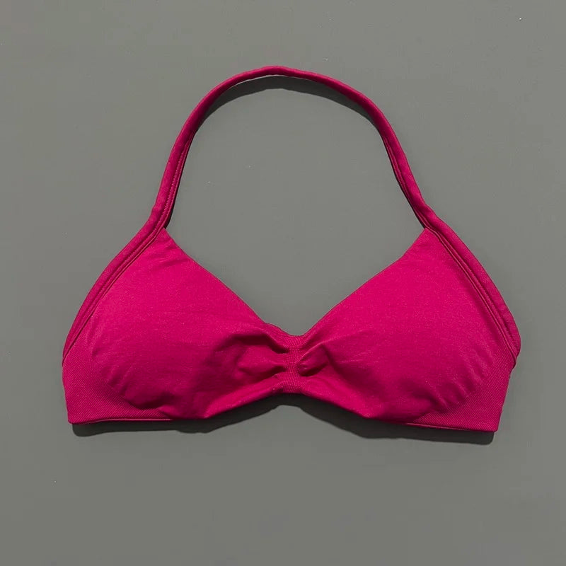 Nadia Strappy Halter Bra - Seamless Nylon Sports Bra for Women
