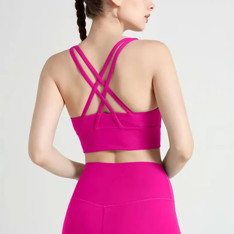 Vera Cross-Back Crop Bra - Nylon Spandex Longline Sports Bra for Women