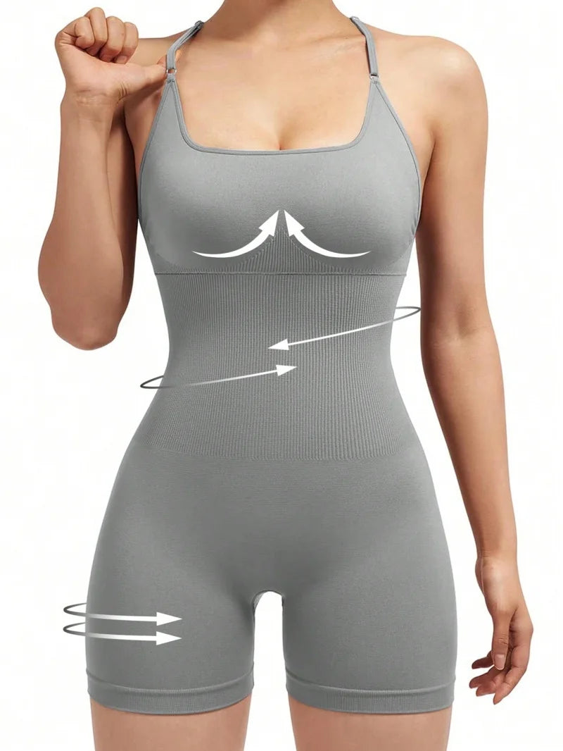 Cleo Cross-Back Scrunch Romper - Adjustable Strappy Gym Bodysuit