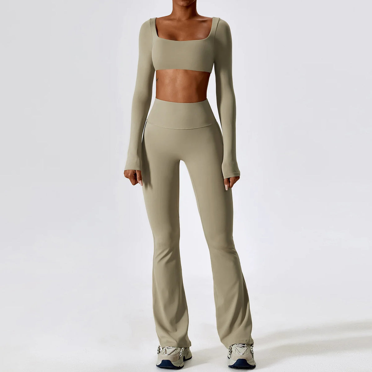 Laurel Seamless Long-Sleeve Set - Crop Top & Flare Leggings