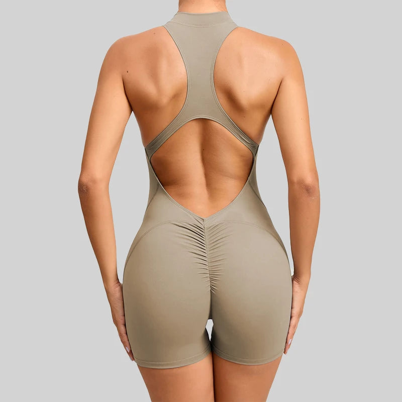 Willow Sleeveless Sport Romper - Nylon Gym Bodysuit with Shorts