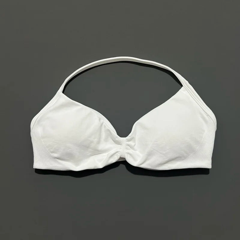Nadia Strappy Halter Bra - Seamless Nylon Sports Bra for Women