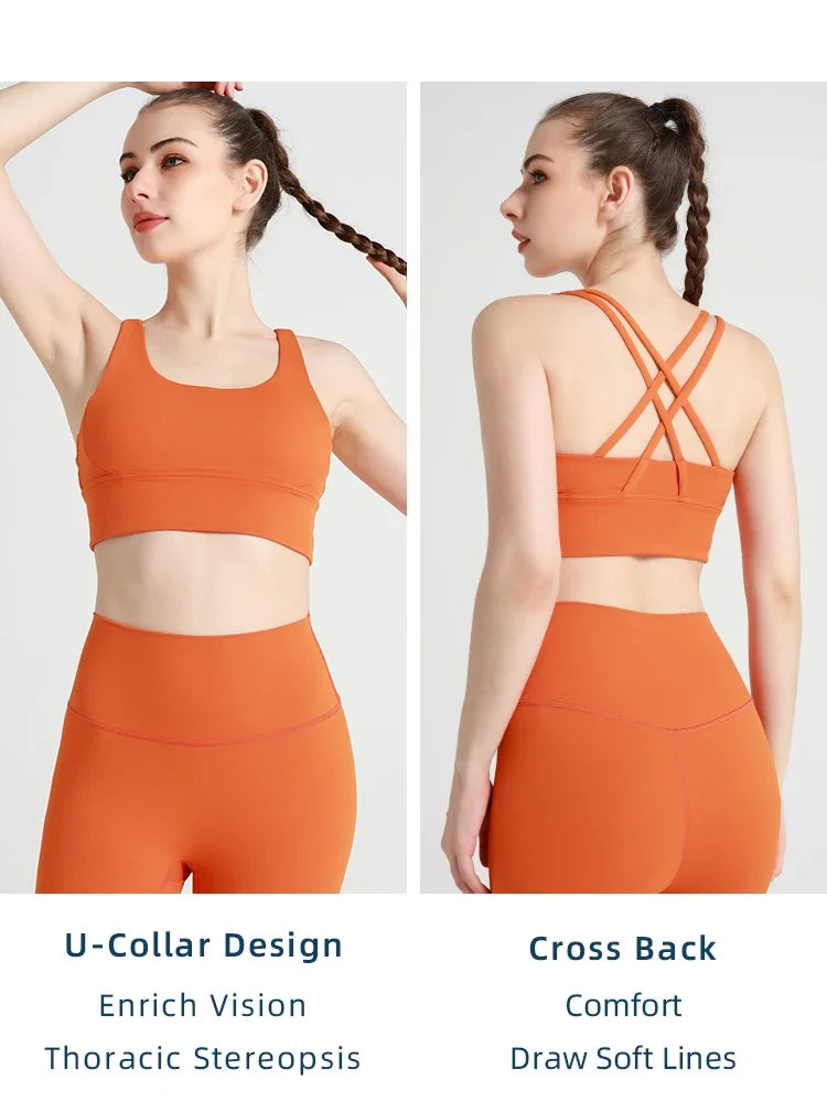 Vera Cross-Back Crop Bra - Nylon Spandex Longline Sports Bra for Women