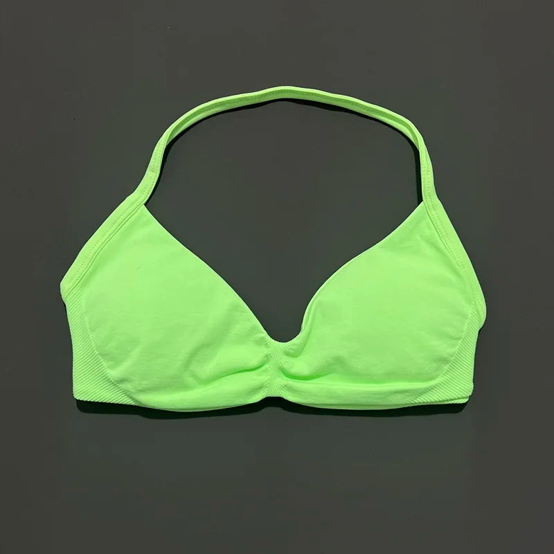 Nadia Strappy Halter Bra - Seamless Nylon Sports Bra for Women