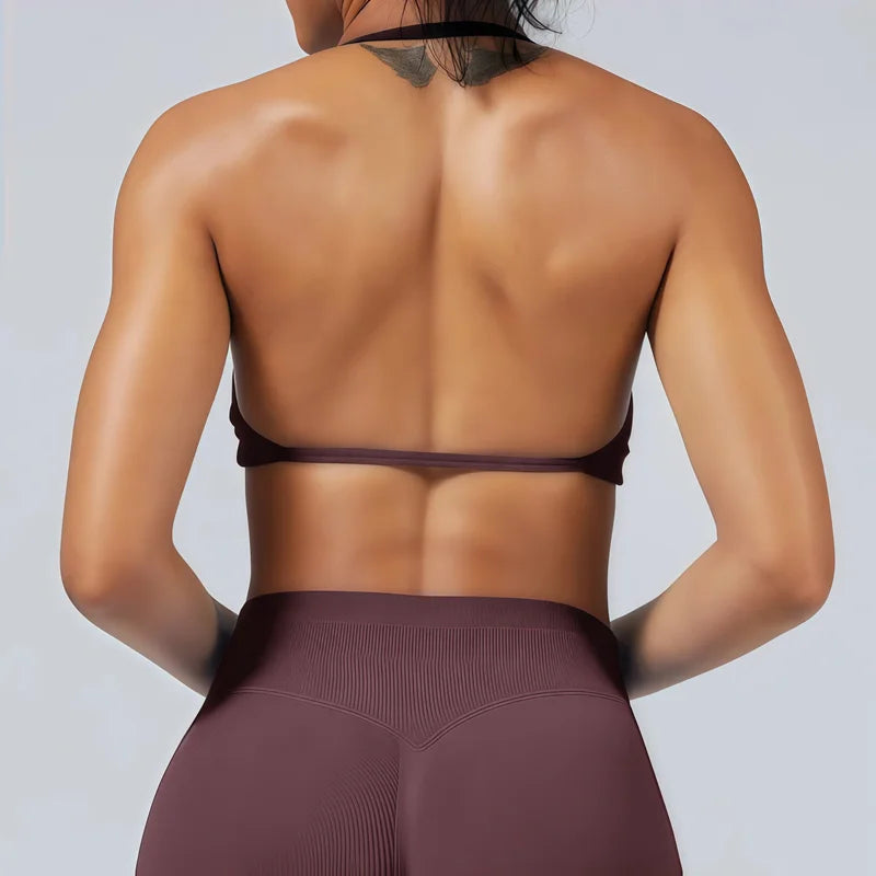 Nadia Strappy Halter Bra - Seamless Nylon Sports Bra for Women