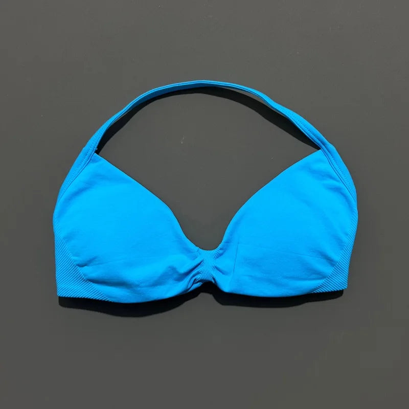 Nadia Strappy Halter Bra - Seamless Nylon Sports Bra for Women