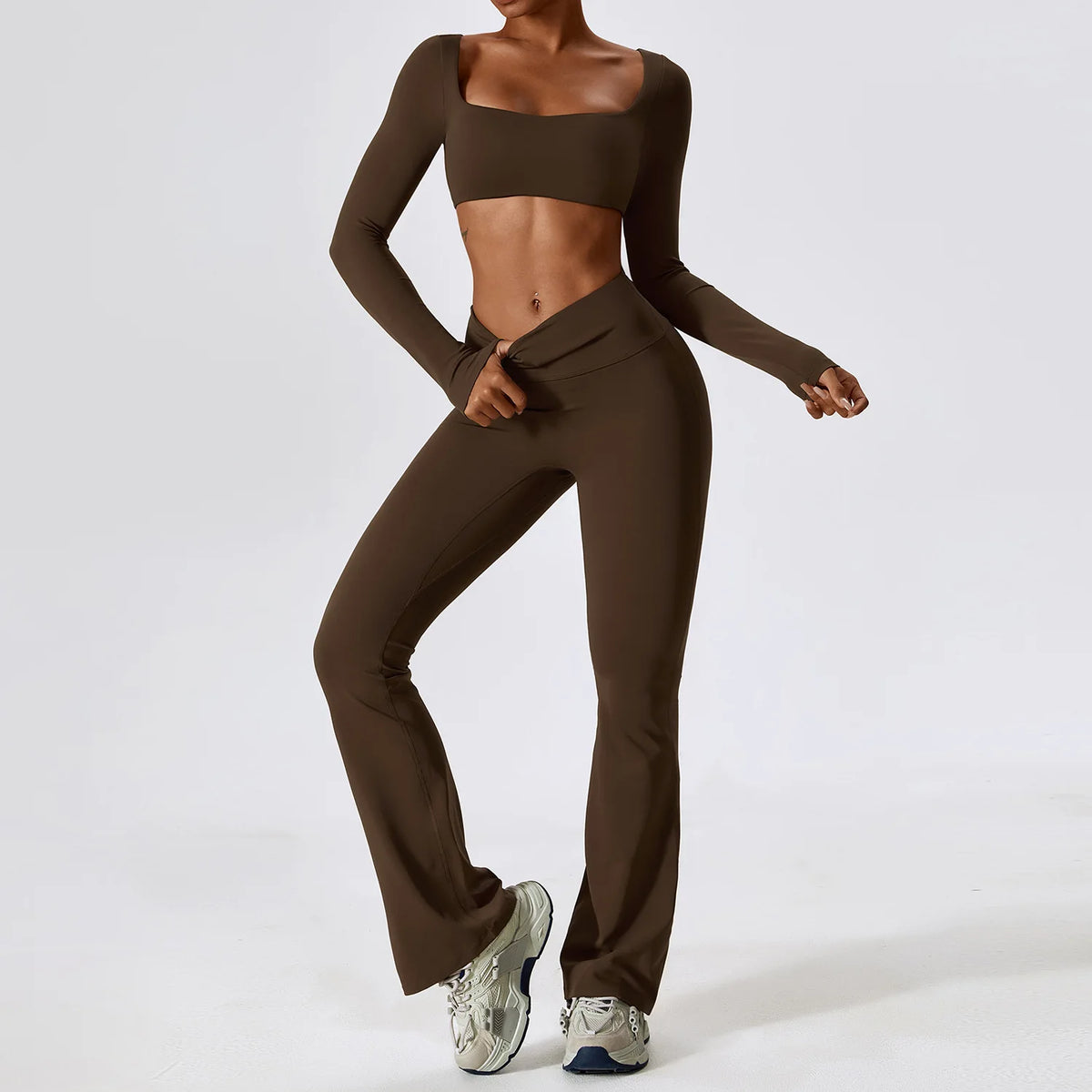 Laurel Seamless Long-Sleeve Set - Crop Top & Flare Leggings