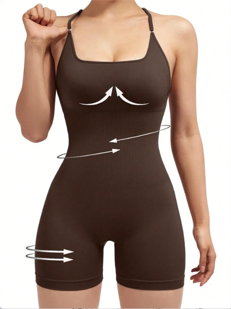 Cleo Cross-Back Scrunch Romper - Adjustable Strappy Gym Bodysuit