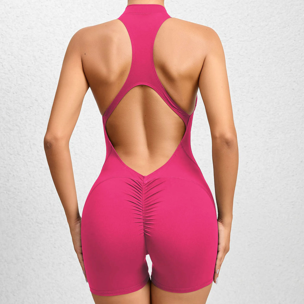 Willow Sleeveless Sport Romper - Nylon Gym Bodysuit with Shorts