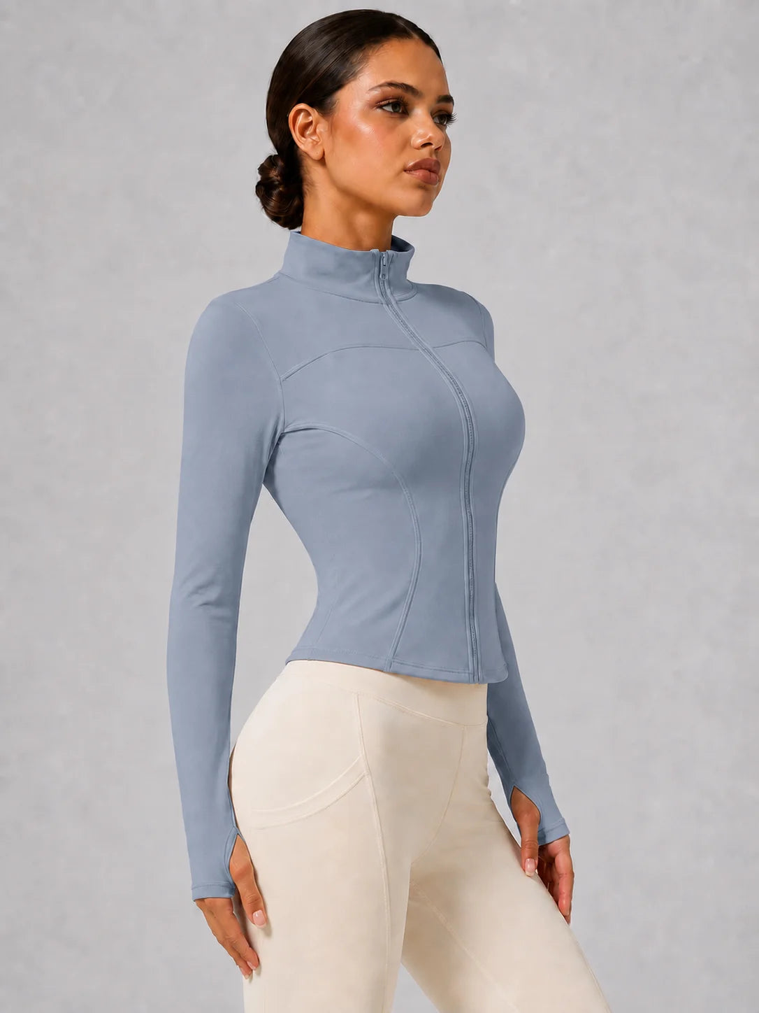 Harper Full-Zip Thumbhole Jacket - Slim-Fit Stretch Yoga Jacket
