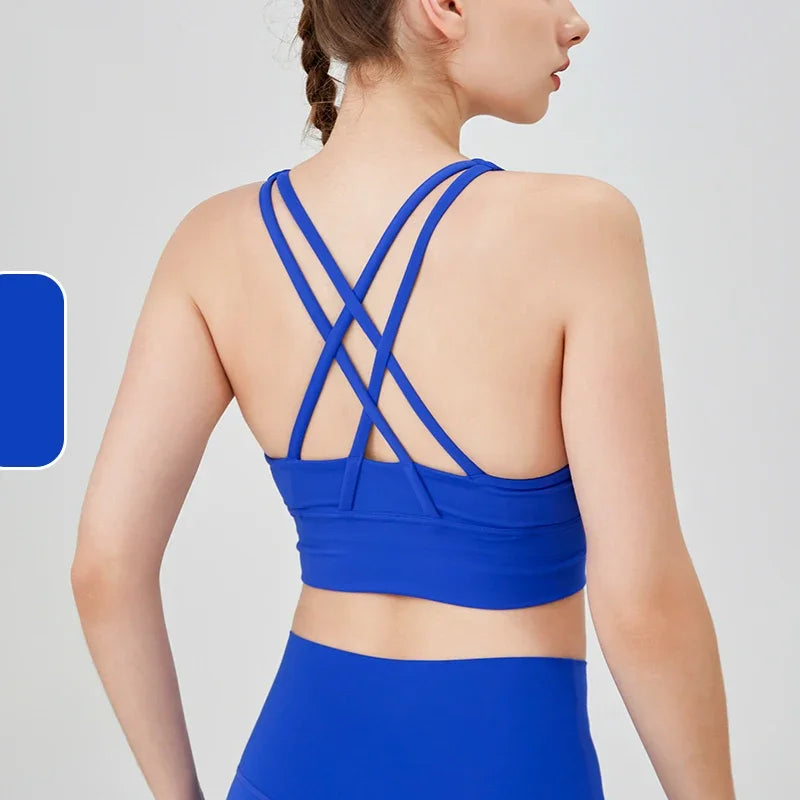 Vera Cross-Back Crop Bra - Nylon Spandex Longline Sports Bra for Women