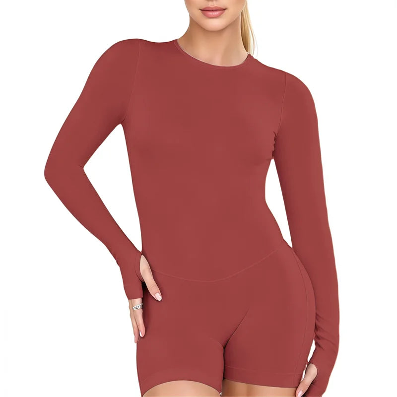 Ember Open-Back Long-Sleeve Jumpsuit - Nylon Backless Yoga Bodysuit for Women
