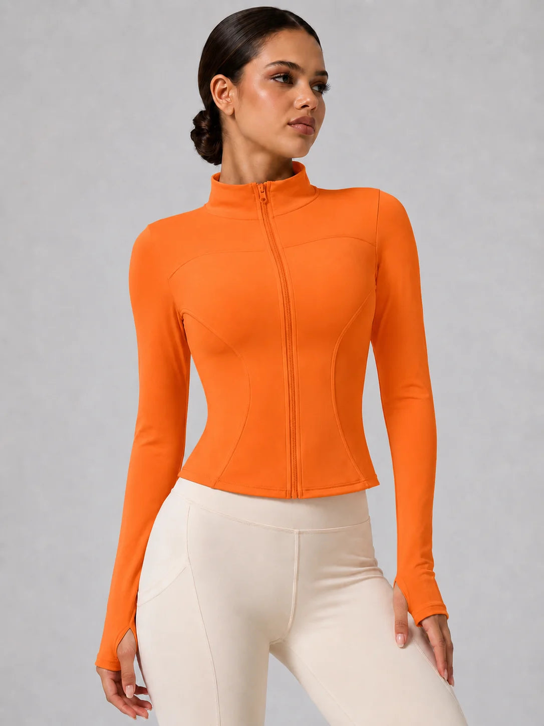 Harper Full-Zip Thumbhole Jacket - Slim-Fit Stretch Yoga Jacket