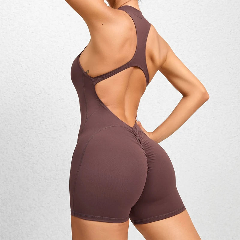 Willow Sleeveless Sport Romper - Nylon Gym Bodysuit with Shorts