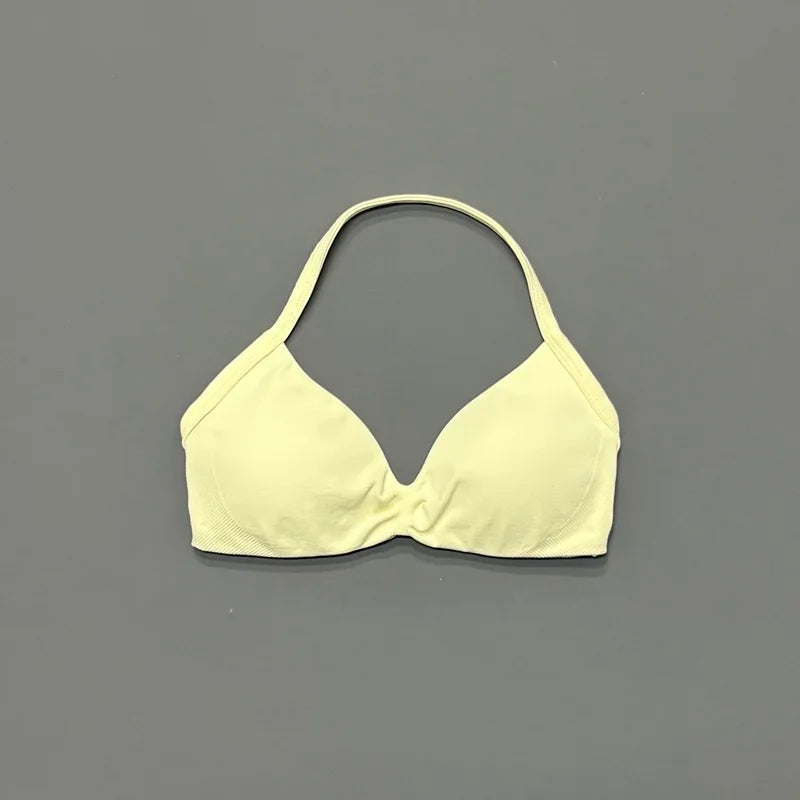 Nadia Strappy Halter Bra - Seamless Nylon Sports Bra for Women