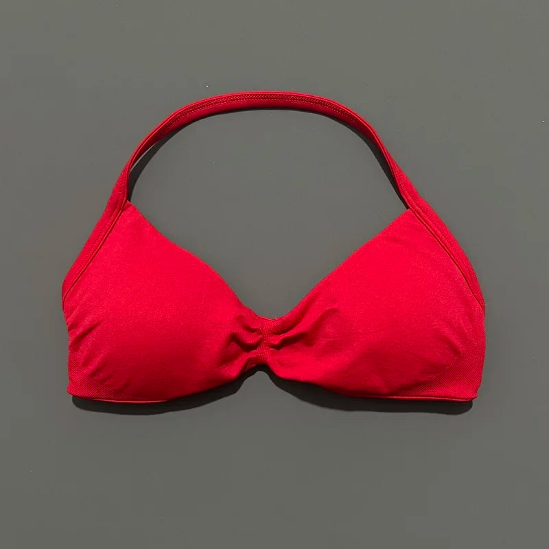 Nadia Strappy Halter Bra - Seamless Nylon Sports Bra for Women