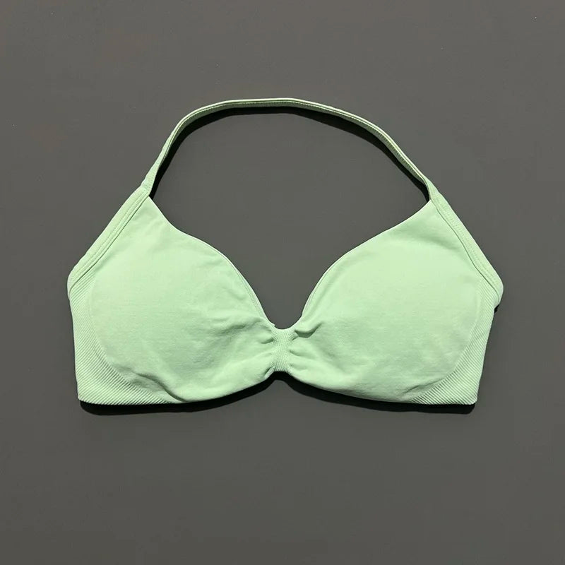 Nadia Strappy Halter Bra - Seamless Nylon Sports Bra for Women