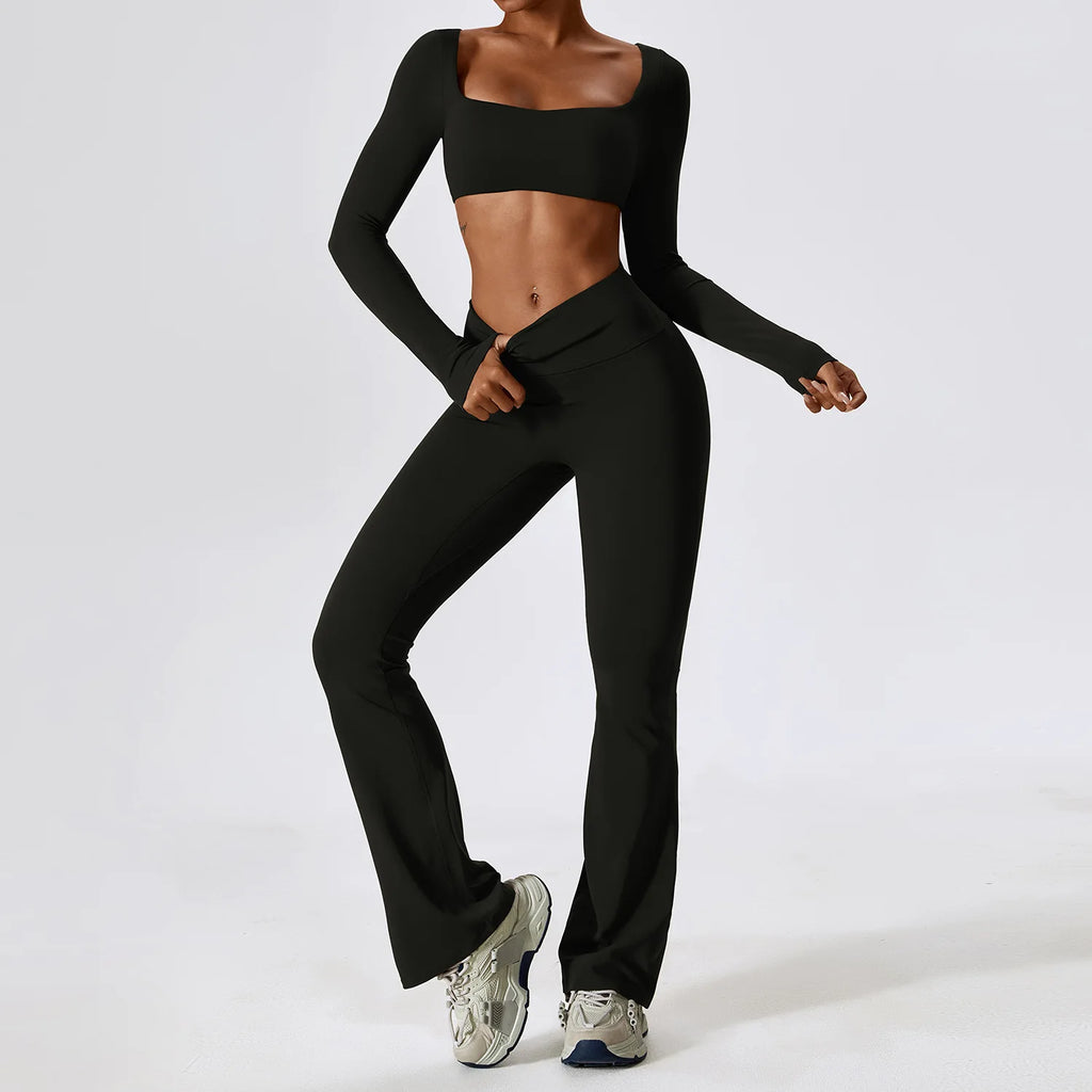 Laurel Seamless Long-Sleeve Set - Crop Top & Flare Leggings