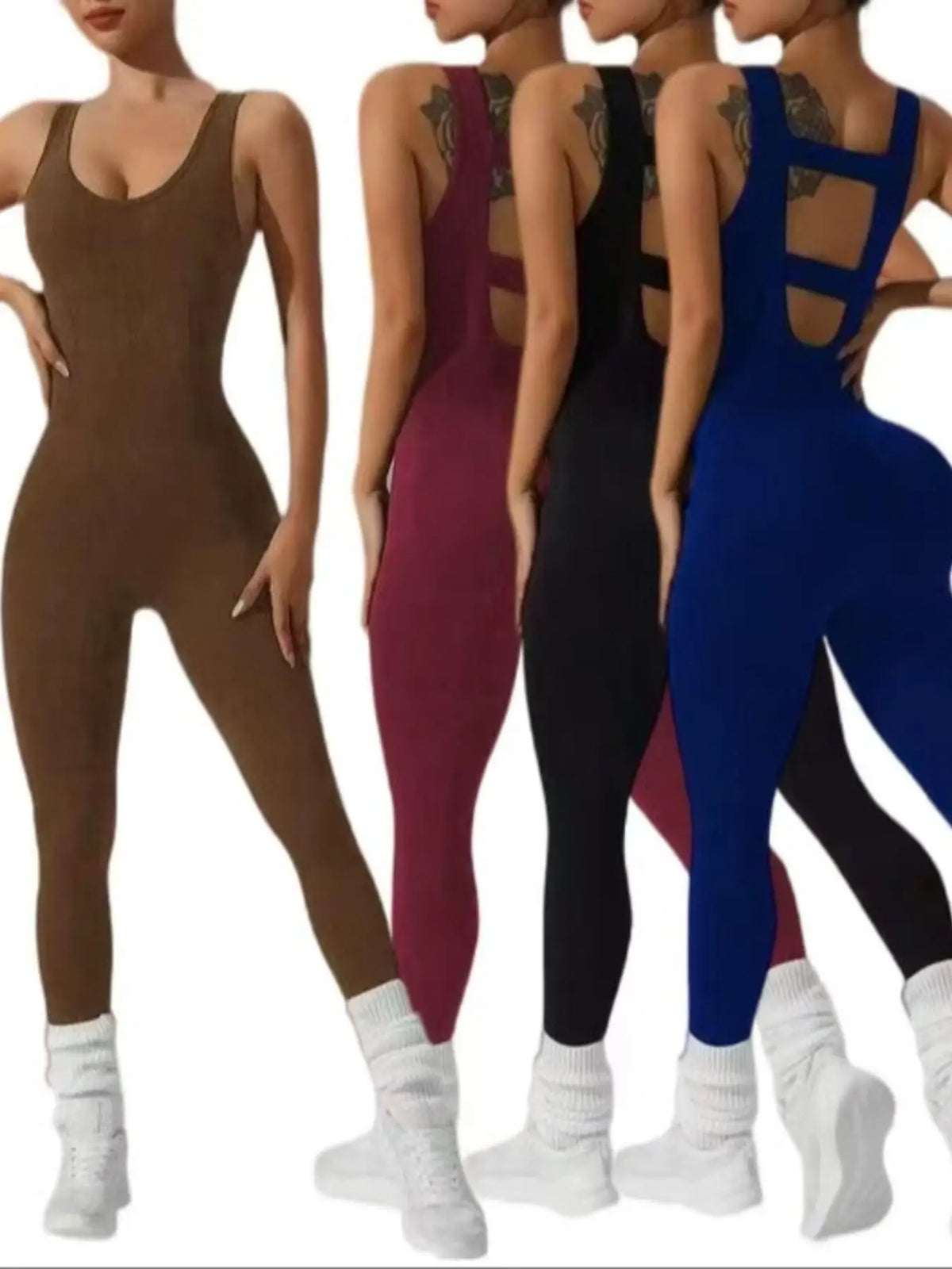 Iris Hollow-Back Jumpsuit - Full-Length Nylon Yoga Bodysuit