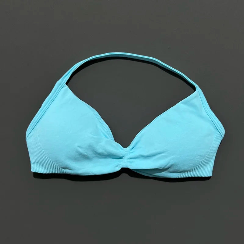 Nadia Strappy Halter Bra - Seamless Nylon Sports Bra for Women