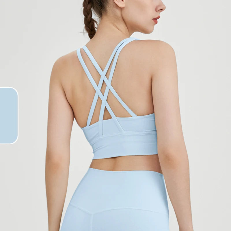 Vera Cross-Back Crop Bra - Nylon Spandex Longline Sports Bra for Women