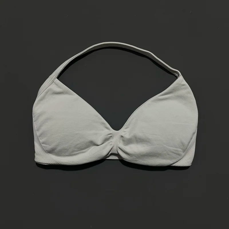Nadia Strappy Halter Bra - Seamless Nylon Sports Bra for Women