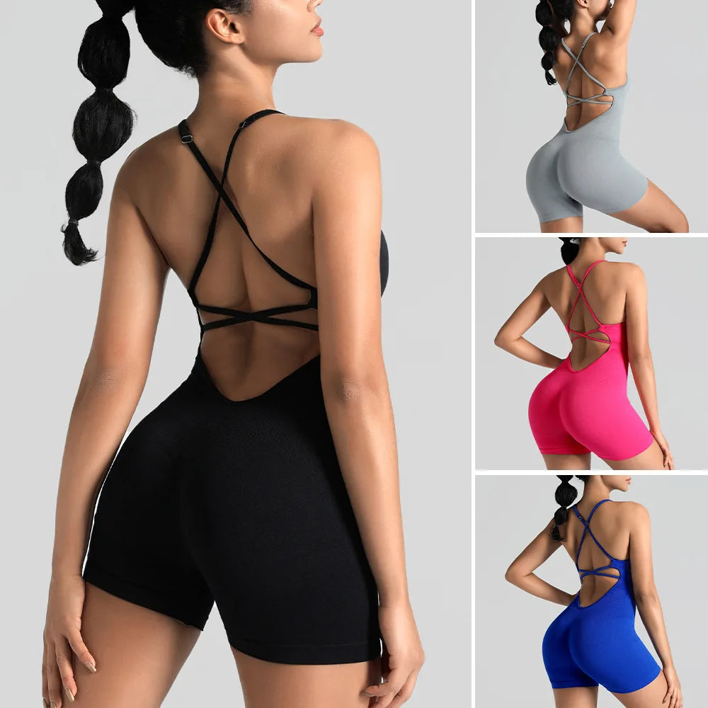 Juno Everyday Gym Romper - Nylon One-Piece Workout Bodysuit with Shorts