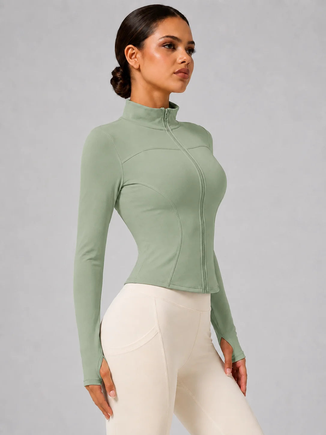 Harper Full-Zip Thumbhole Jacket - Slim-Fit Stretch Yoga Jacket
