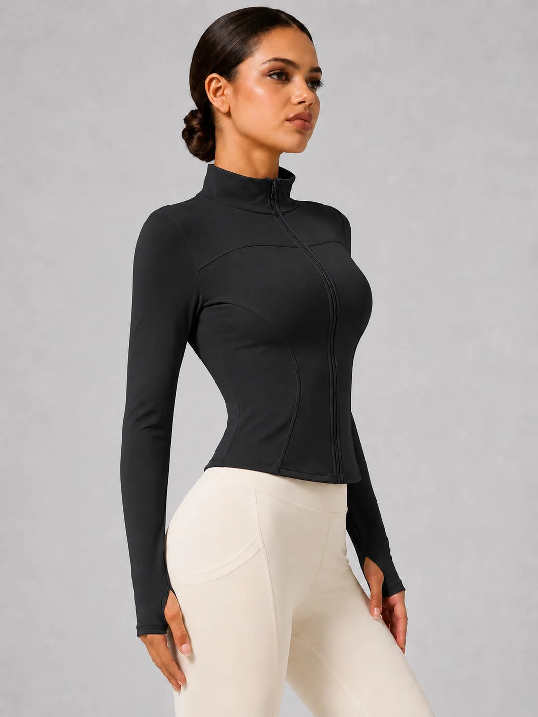 Harper Full-Zip Thumbhole Jacket - Slim-Fit Stretch Yoga Jacket