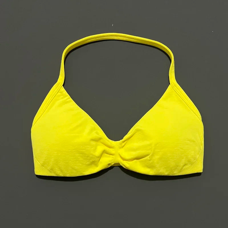 Nadia Strappy Halter Bra - Seamless Nylon Sports Bra for Women