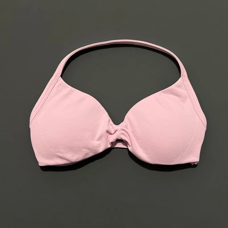 Nadia Strappy Halter Bra - Seamless Nylon Sports Bra for Women